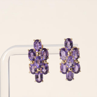 Vintage 14K Yellow Gold 5 Carats Purple Amethyst Oval Stud Earrings