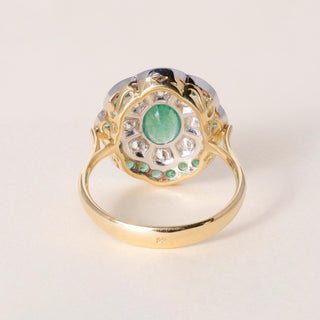 Vintage French 18K Gold 1 Carat Emerald and 0.48 Carats Diamond Floral Ring