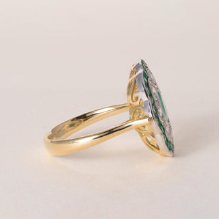 Vintage French 18K Gold 1 Carat Emerald and 0.48 Carats Diamond Floral Ring