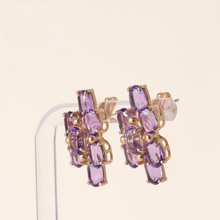 Vintage 14K Yellow Gold 5 Carats Purple Amethyst Oval Stud Earrings