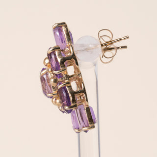 Vintage 14K Yellow Gold 5 Carats Purple Amethyst Oval Stud Earrings