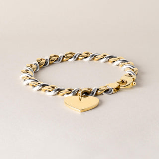 Vintage 18K Gold Heart Tag Chain Link Bracelet Two Tone
