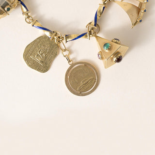 18K Gold Multi Vintage Charm Bracelet on Enamel Chain