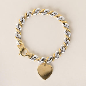 Vintage 18K Gold Heart Tag Chain Link Bracelet Two Tone