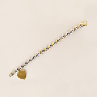 Vintage 18K Gold Heart Tag Chain Link Bracelet Two Tone