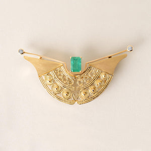 Vintage 18K Gold Colombian Emerald Pendant Brooch