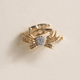 18K Vintage Diamond Crab with Large Claws Brooch