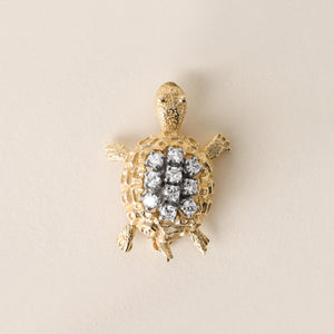 Vintage 0.50 Carat Diamond Turtle Brooch 14K Yellow Gold