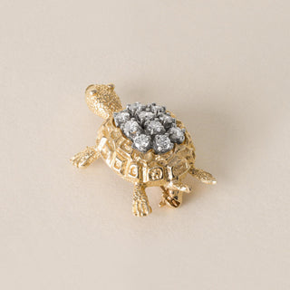 Vintage 0.50 Carat Diamond Turtle Brooch 14K Yellow Gold