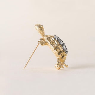 Vintage 0.50 Carat Diamond Turtle Brooch 14K Yellow Gold