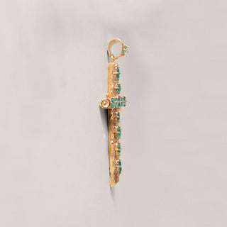 Vintage 18K Yellow Gold Colombian Emerald Cross Pendant