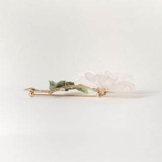 Vintage 14K Gold Quartz and Nephrite Flower Diamond Brooch
