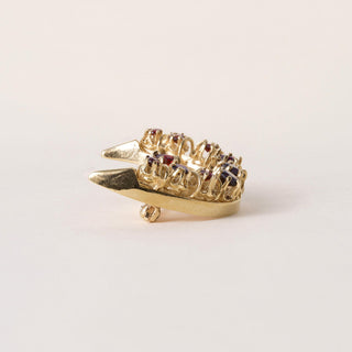 Vintage 14K Gold Crescent Moon and Star Garnet Brooch