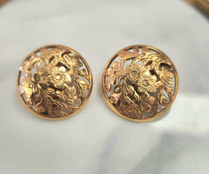 14K Rose Gold Carved Cherry Blossom Tree Clip-on Earrings