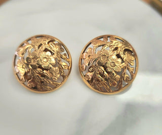 14K Rose Gold Carved Cherry Blossom Tree Clip-on Earrings