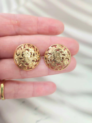 14K Rose Gold Carved Cherry Blossom Tree Clip-on Earrings