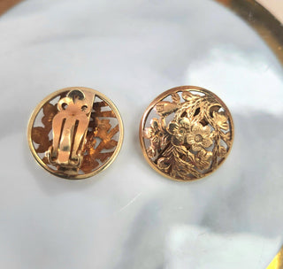 14K Rose Gold Carved Cherry Blossom Tree Clip-on Earrings