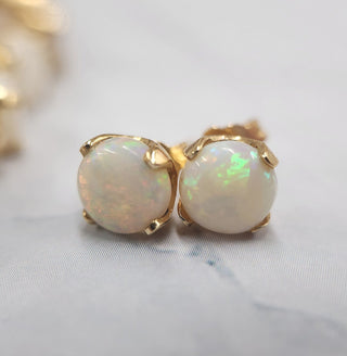 Vintage 14K Gold White Opal Bracelet and Stud Earrings Set