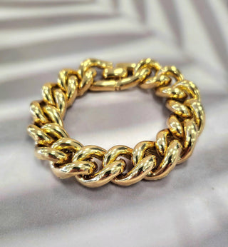 Vintage 18K Yellow Gold Cuban Link Chain Bracelet - 7.25" Reversible Design, High-Polished