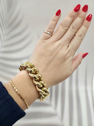 Vintage 18K Yellow Gold Cuban Link Chain Bracelet - 7.25" Reversible Design, High-Polished