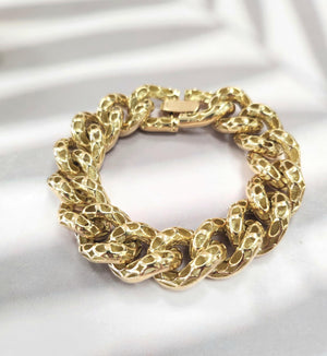 Vintage 18K Yellow Gold Cuban Link Chain Bracelet - 7.25" Reversible Design, High-Polished