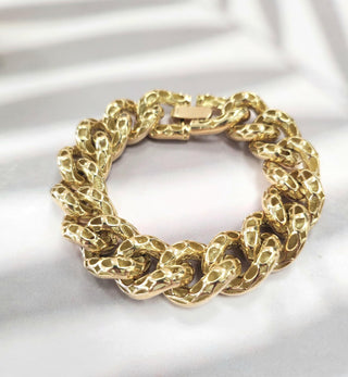 Vintage 18K Yellow Gold Cuban Link Chain Bracelet - 7.25" Reversible Design, High-Polished