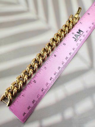 Vintage 18K Yellow Gold Cuban Link Chain Bracelet - 7.25" Reversible Design, High-Polished
