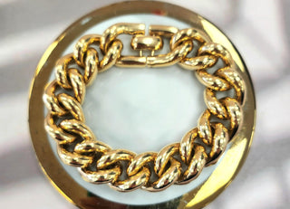 Vintage 18K Yellow Gold Cuban Link Chain Bracelet - 7.25" Reversible Design, High-Polished
