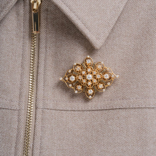Victorian Revival 14K Gold 3CT Antique Cut Diamond & Enamel Pendant Brooch