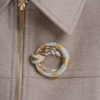 Vintage 16K Gold 5 Carats Marquise and Round Cut Diamond Wreath and Leaf Brooch