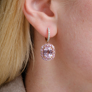 Estate 14K Rose Gold Kunzite and Diamond Dangle Earrings