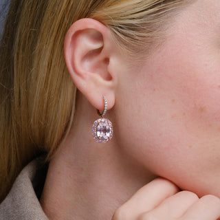 Estate 14K Rose Gold Kunzite and Diamond Dangle Earrings