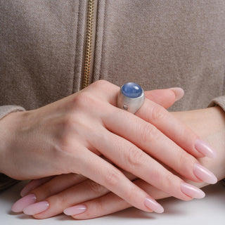 Estate 13K Gold 23 Carat Blue Star Sapphire and Princess Cut Diamond Dome Ring