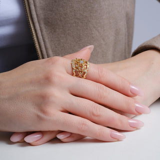 Vintage 14K Gold 0.50 Carat Diamond Cluster Open Filigree Cocktail Ring Band