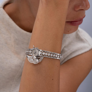 Vintage 1950's Jaeger Le Coultre 19 Carats Diamond Hidden Watch Luxury Bracelet