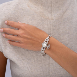 Vintage Rolex Platinum and 6 Carats Diamond Concealed Watch Cocktail Bracelet