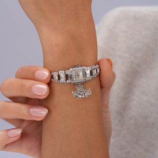 Vintage Rolex Platinum and 6 Carats Diamond Concealed Watch Cocktail Bracelet