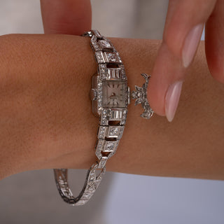 Vintage Rolex Platinum and 6 Carats Diamond Concealed Watch Cocktail Bracelet