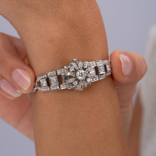 Vintage Rolex Platinum and 6 Carats Diamond Concealed Watch Cocktail Bracelet