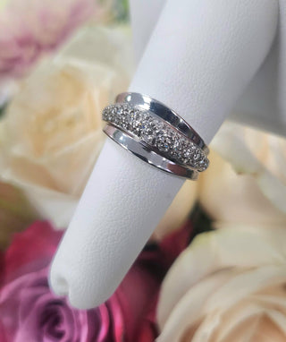 Wave of Diamonds 14K White Gold 0.72 Carat Diamond Pavé Dome Ring