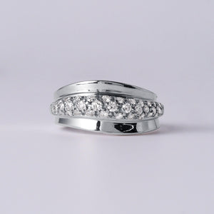 Wave of Diamonds 14K White Gold 0.72 Carat Diamond Pavé Dome Ring