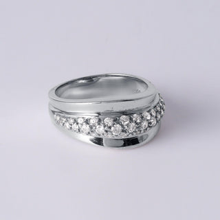 Wave of Diamonds 14K White Gold 0.72 Carat Diamond Pavé Dome Ring