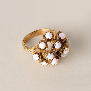 1970s Vintage Brutalist Opal Cluster Cocktail Ring 18K Yellow Gold Freeform