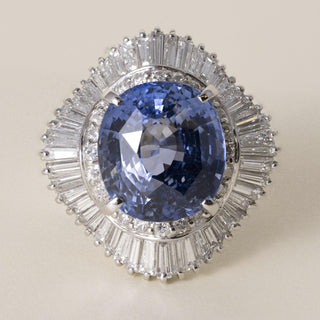 Vintage GIA Certified 11.70 CT Sapphire, 2.67 CT Diamond Platinum Ballerina Ring