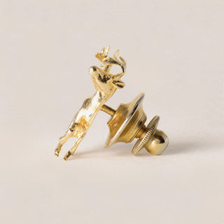 Vintage 0.10 Carat Diamond Deer Brooch Pin 14K Gold Figural Brushed Texture