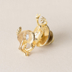 Vintage 0.10 Carat Diamond Deer Brooch Pin 14K Gold Figural Brushed Texture