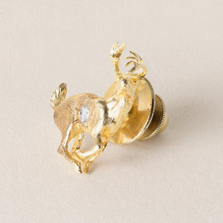 Vintage 0.10 Carat Diamond Deer Brooch Pin 14K Gold Figural Brushed Texture