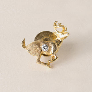 Vintage 0.10 Carat Diamond Deer Brooch Pin 14K Gold Figural Brushed Texture