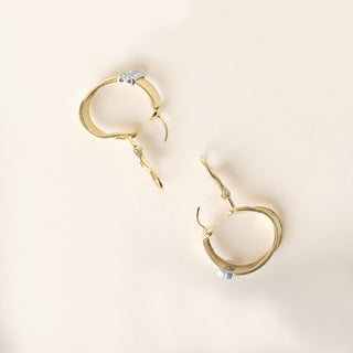 Vintage 18K Gold 2 Tone Diamond Hoop Earrings