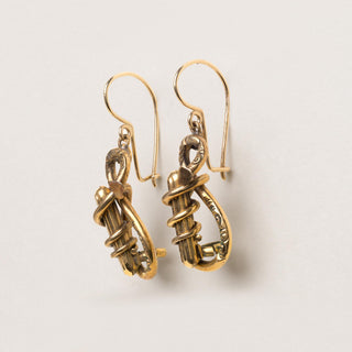 Victorian Snake Infinity Enamel Dangle Earrings 9K Gold Filigree Antique